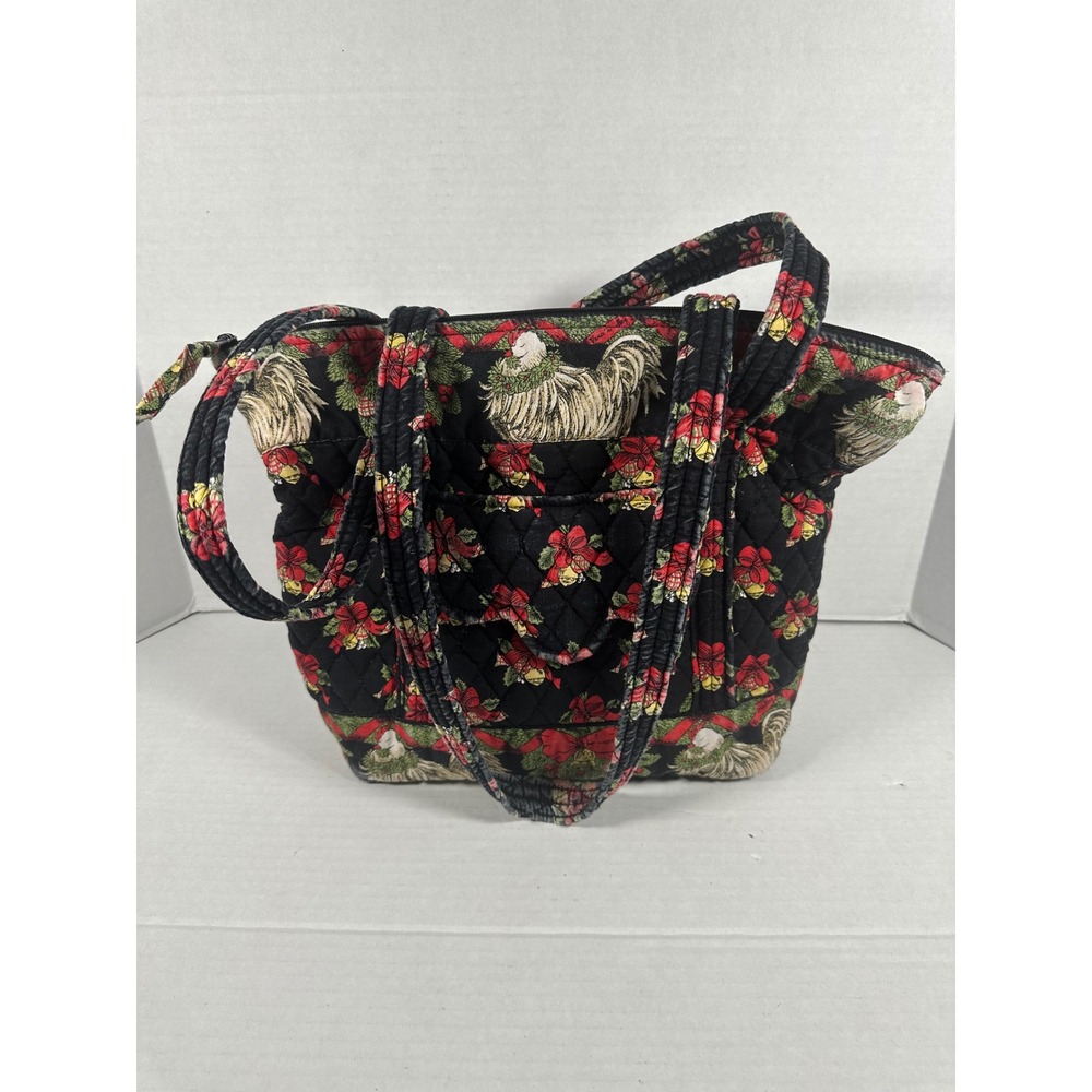 Vera Bradley Quilted Tote Bag Purse Black Rooster Floral‎ Carryall